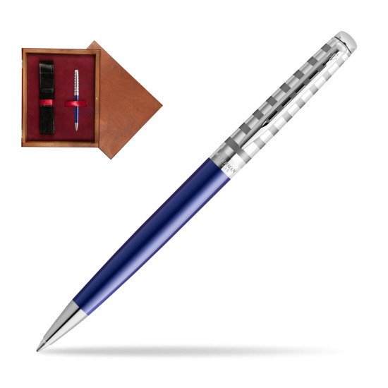 Długopis Waterman Hemisphere Delux Marine Blue - kolekcja French Riviera w pudełku drewnianym Mahoń Single Bordo