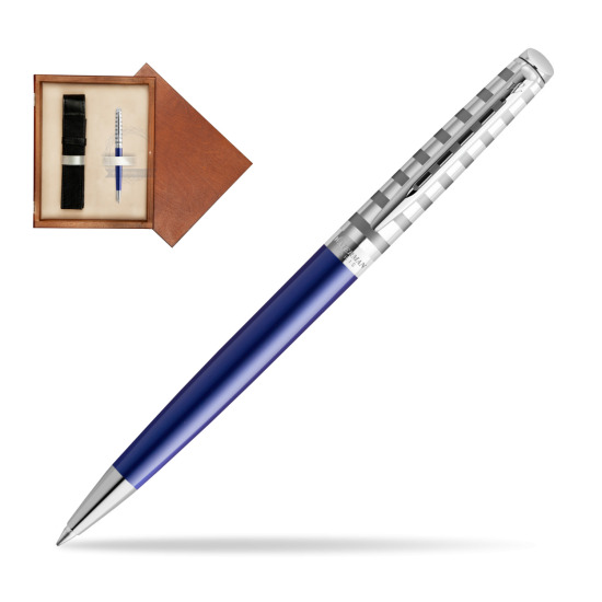 Długopis Waterman Hemisphere Delux Marine Blue - kolekcja French Riviera w pudełku drewnianym Mahoń Single Ecru