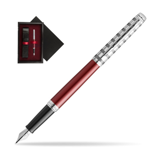 Pióro wieczne Waterman Hemisphere Delux Marine Red - kolekcja French Riviera w pudełku drewnianym Czerń Single Bordo