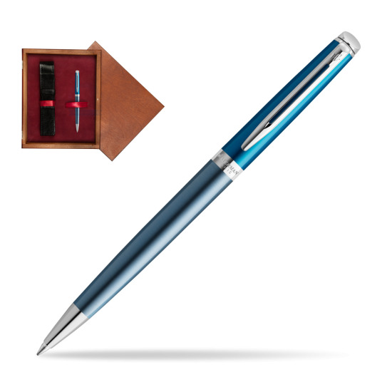 Długopis Waterman Hemisphere Sea Blue - kolekcja French Riviera w pudełku drewnianym Mahoń Single Bordo