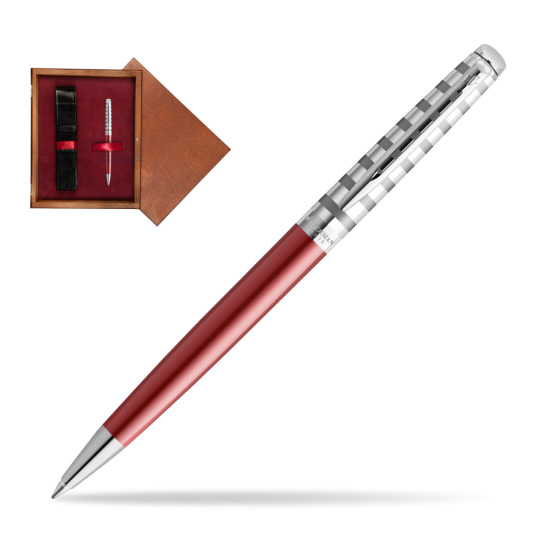 Długopis Waterman Hemisphere Deluxe Marine Red - kolekcja French Riviera w pudełku drewnianym Mahoń Single Bordo