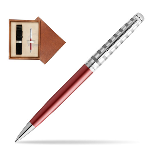 Długopis Waterman Hemisphere Deluxe Marine Red - kolekcja French Riviera w pudełku drewnianym Mahoń Single Ecru