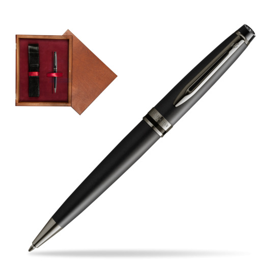Długopis Waterman Expert Metalic Czarny CT w pudełku drewnianym Mahoń Single Bordo