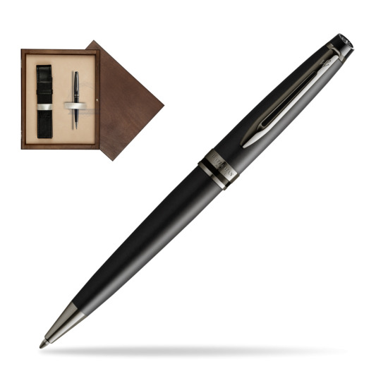 Długopis Waterman Expert Metalic Czarny CT w pudełku drewnianym Wenge Single Ecru
