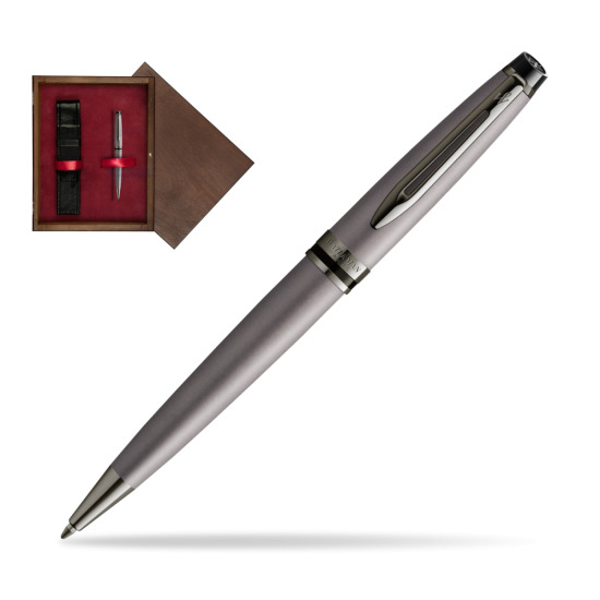 Długopis Waterman Expert Metalic Srebrny CT w pudełku drewnianym Wenge Single Bordo