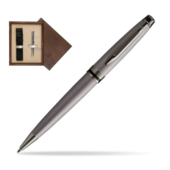 Długopis Waterman Expert Metalic Srebrny CT w pudełku drewnianym Wenge Single Ecru