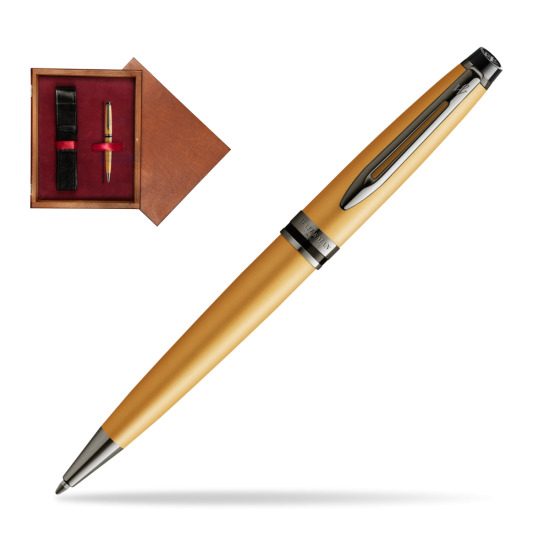 Długopis Waterman Expert Metalic Złoty CT w pudełku drewnianym Mahoń Single Bordo