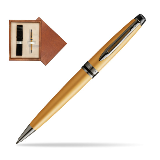 Długopis Waterman Expert Metalic Złoty CT w pudełku drewnianym Mahoń Single Ecru
