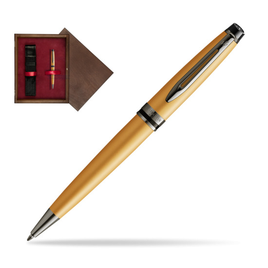 Długopis Waterman Expert Metalic Złoty CT w pudełku drewnianym Wenge Single Bordo