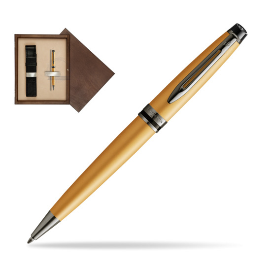 Długopis Waterman Expert Metalic Złoty CT w pudełku drewnianym Wenge Single Ecru