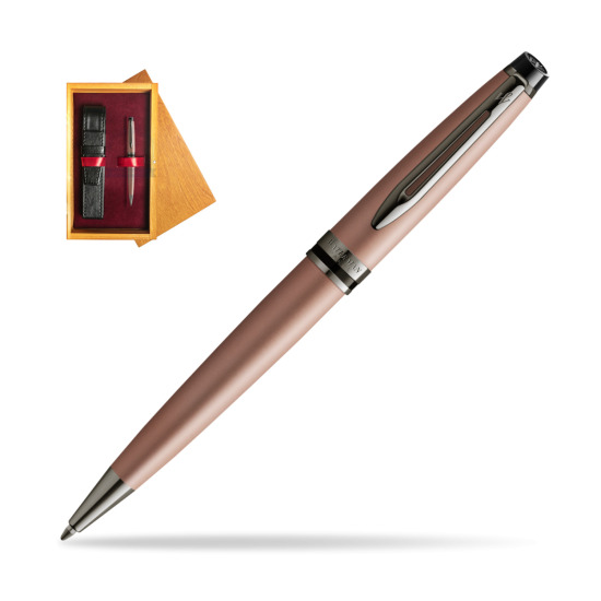 Długopis Waterman Expert Metalic Różowe Złoto CT w pudełku drewnianym Honey Single Bordo