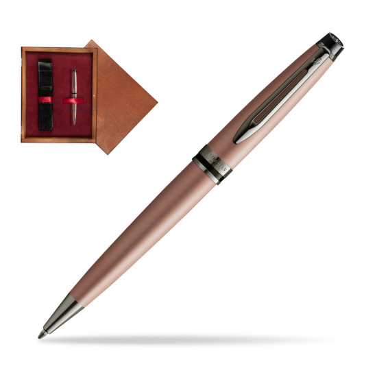 Długopis Waterman Expert Metalic Różowe Złoto CT w pudełku drewnianym Mahoń Single Bordo