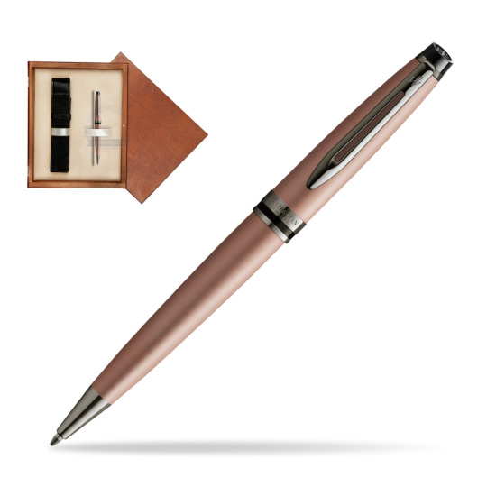 Długopis Waterman Expert Metalic Różowe Złoto CT w pudełku drewnianym Mahoń Single Ecru