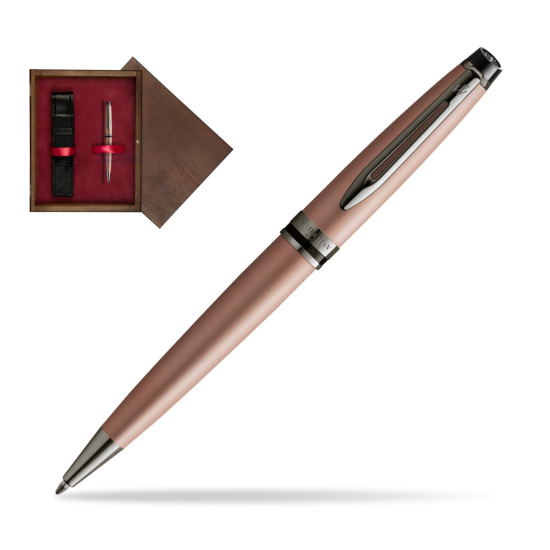 Długopis Waterman Expert Metalic Różowe Złoto CT w pudełku drewnianym Wenge Single Bordo