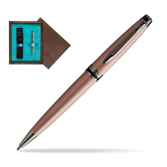 Długopis Waterman Expert Metalic Różowe Złoto CT w pudełku drewnianym Wenge Single Turkus