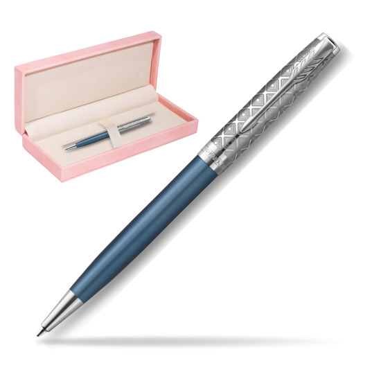 Długopis Parker Sonnet Premium Metal & Blue CT w różowym pudełku zamszowym