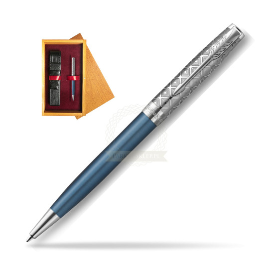 Długopis Parker Sonnet Premium Metal & Blue CT w pudełku drewnianym Honey Single Bordo