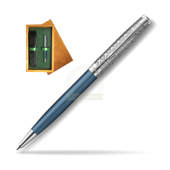 Długopis Parker Sonnet Premium Metal & Blue CT w pudełku drewnianym Honey Single Zieleń
