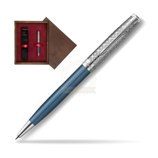 Długopis Parker Sonnet Premium Metal & Blue CT w pudełku drewnianym Wenge Single Bordo
