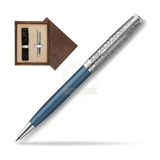 Długopis Parker Sonnet Premium Metal & Blue CT w pudełku drewnianym Wenge Single Ecru