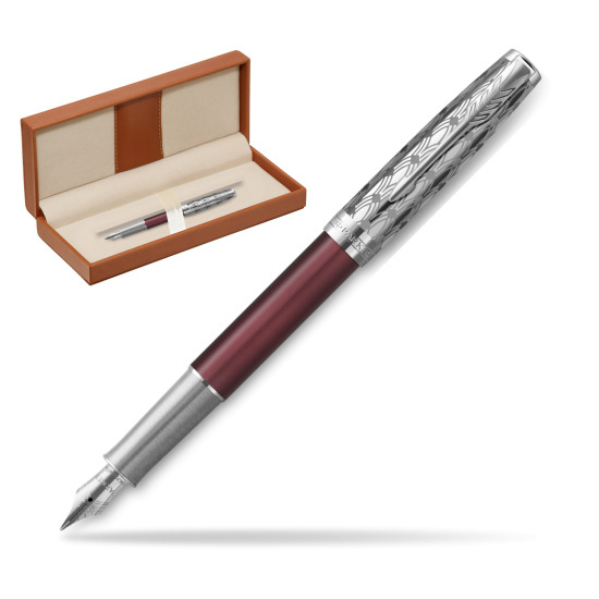 Pióro wieczne Parker Sonnet Premium Metal & Red CT w pudełku classic brown