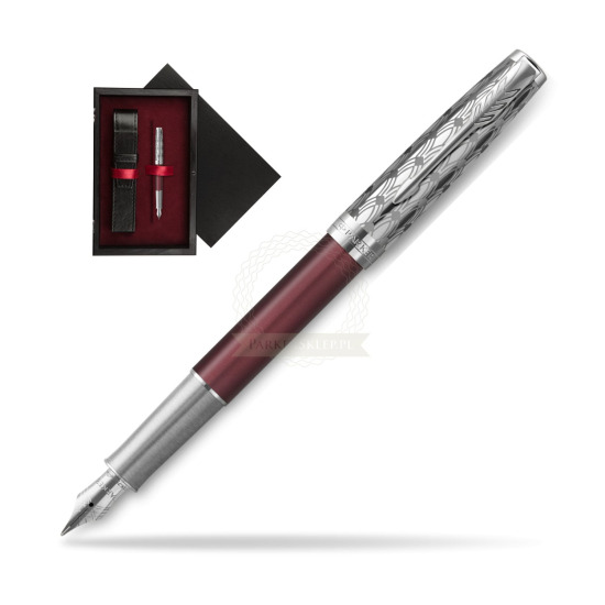 Pióro wieczne Parker Sonnet Premium Metal & Red CT w pudełku drewnianym Czerń Single Bordo