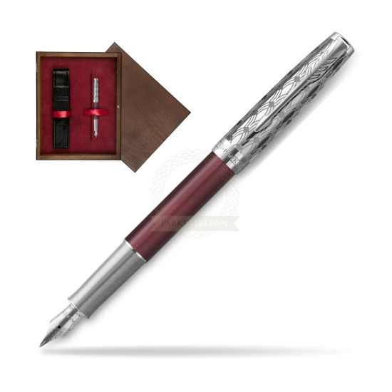 Pióro wieczne Parker Sonnet Premium Metal & Red CT w pudełku drewnianym Wenge Single Bordo