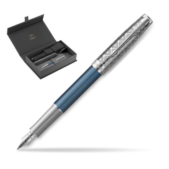 Pióro wieczne Parker Sonnet Premium Metal & Blue CT w oryginalnym pudełku Parker, zamykane etui