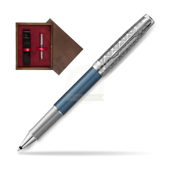 Pióro kulkowe Parker Sonnet Premium Metal & Blue CT w pudełku drewnianym Wenge Single Bordo