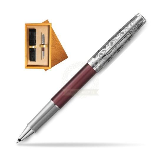 Pióro kulkowe Parker Sonnet Premium Metal & Red CT w pudełku drewnianym Honey Single Ecru