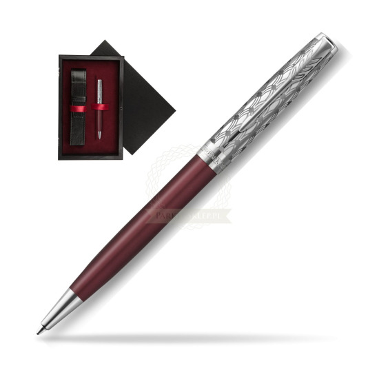 Długopis Parker Sonnet Premium Metal & Red CT w pudełku drewnianym Czerń Single Bordo