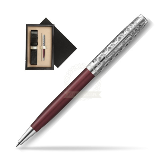 Długopis Parker Sonnet Premium Metal & Red CT w pudełku drewnianym Czerń Single Ecru