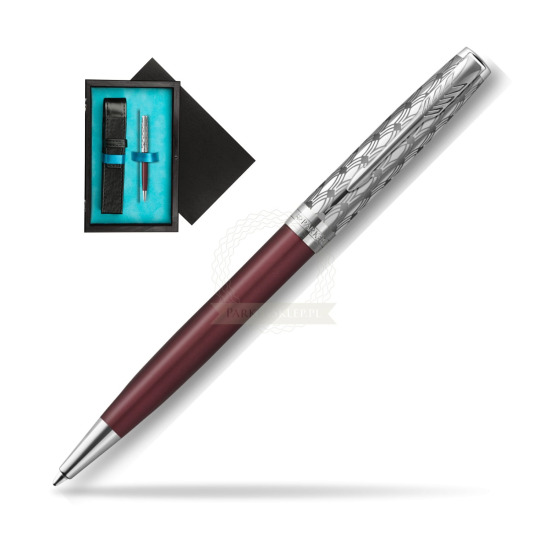 Długopis Parker Sonnet Premium Metal & Red CT w pudełku drewnianym Czerń Single Turkus