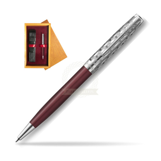 Długopis Parker Sonnet Premium Metal & Red CT w pudełku drewnianym Honey Single Bordo