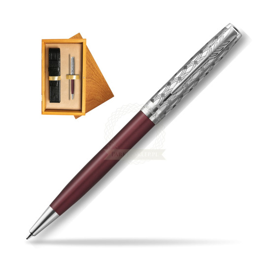 Długopis Parker Sonnet Premium Metal & Red CT w pudełku drewnianym Honey Single Ecru