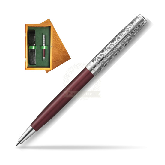 Długopis Parker Sonnet Premium Metal & Red CT w pudełku drewnianym Honey Single Zieleń