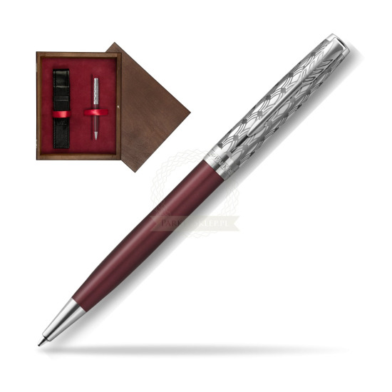 Długopis Parker Sonnet Premium Metal & Red CT w pudełku drewnianym Wenge Single Bordo