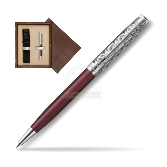 Długopis Parker Sonnet Premium Metal & Red CT w pudełku drewnianym Wenge Single Ecru