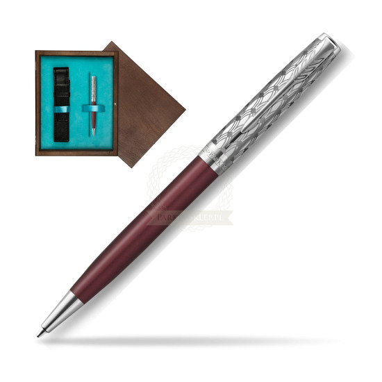 Długopis Parker Sonnet Premium Metal & Red CT w pudełku drewnianym Wenge Single Turkus