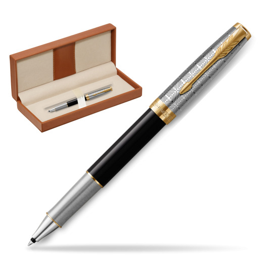 Pióro kulkowe Parker Sonnet Premium Metal & Black GT w pudełku classic brown