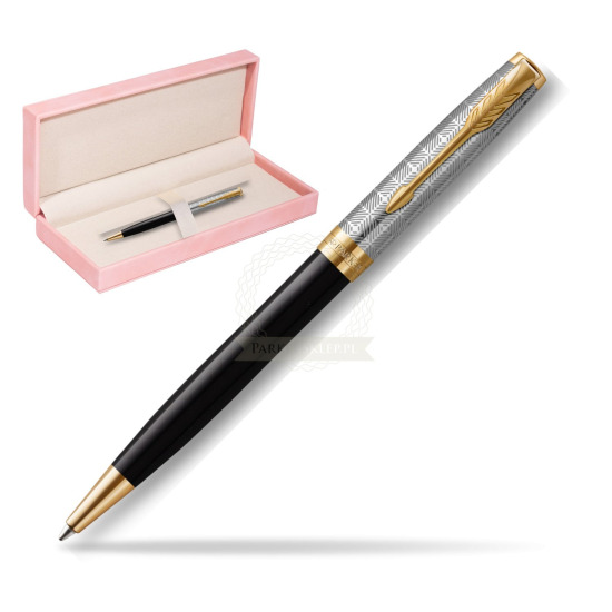 Długopis Sonnet Premium Metal & Black GT w różowym pudełku zamszowym