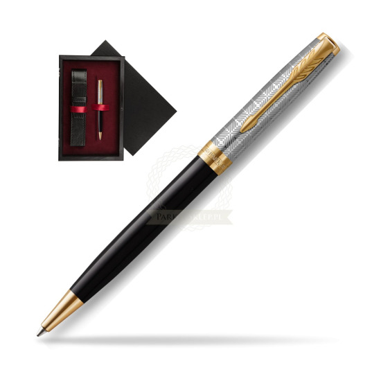 Długopis Sonnet Premium Metal & Black GT w pudełku drewnianym Czerń Single Bordo