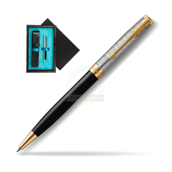 Długopis Sonnet Premium Metal & Black GT w pudełku drewnianym Czerń Single Turkus