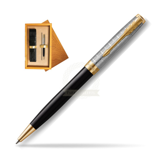 Długopis Sonnet Premium Metal & Black GT w pudełku drewnianym Honey Single Ecru
