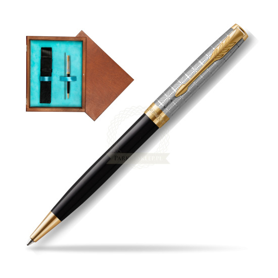 Długopis Sonnet Premium Metal & Black GT w pudełku drewnianym Mahoń Single Turkus