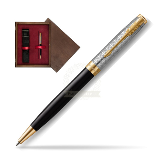 Długopis Sonnet Premium Metal & Black GT w pudełku drewnianym Wenge Single Bordo