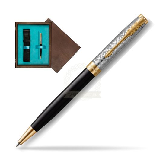 Długopis Sonnet Premium Metal & Black GT w pudełku drewnianym Wenge Single Turkus