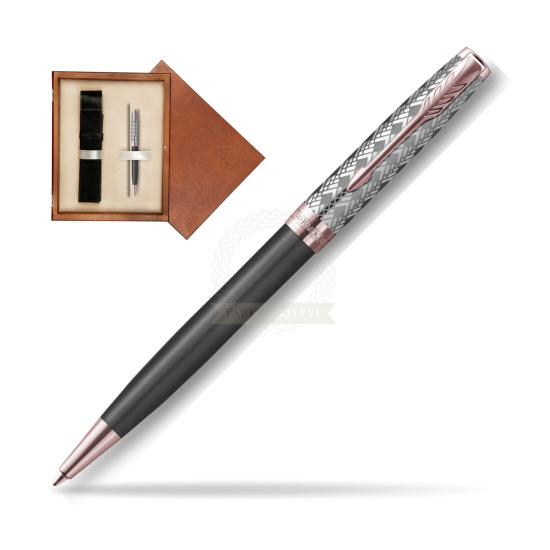 Długopis Sonnet Premium Metal & Grey PGT w pudełku drewnianym Mahoń Single Ecru