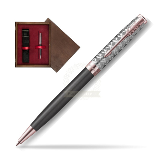 Długopis Sonnet Premium Metal & Grey PGT w pudełku drewnianym Wenge Single Bordo