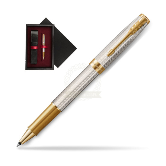 Pióro kulkowe Parker Sonnet Premium Silver Mistral GT w pudełku drewnianym Czerń Single Bordo